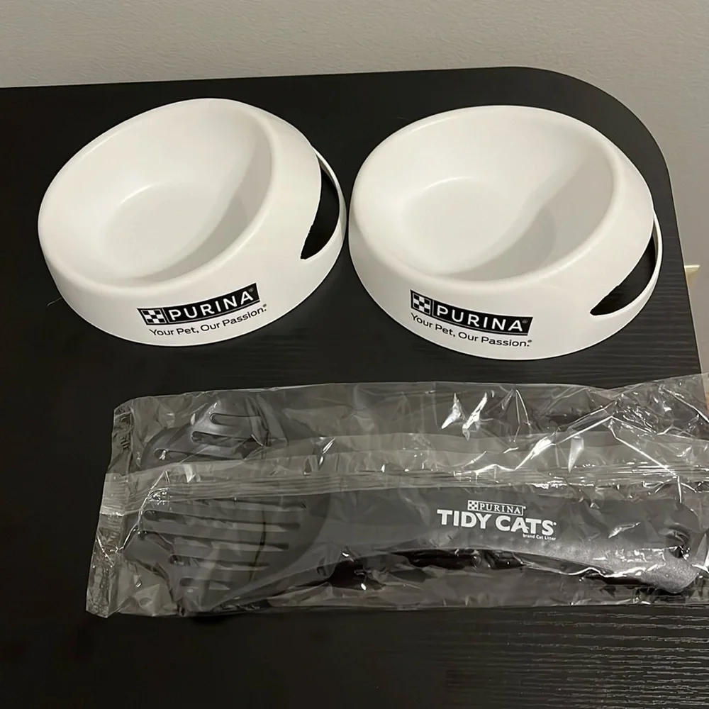 Purina Tidy Cats poop scooper & 2 food/water bowls NEW